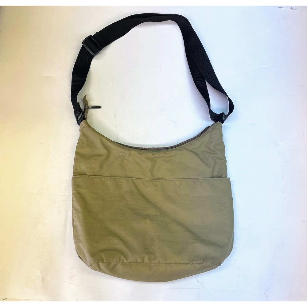 Baggallini Khaki Nylon Crossbody Hobo Bag Adjustable Strap Tan Blue Lining - Picture 2 of 14